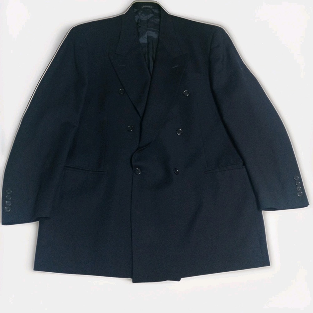 Vintage Leveti Mens Wool Blazer Double Breasted Navy Blue Made Italy 6 Button